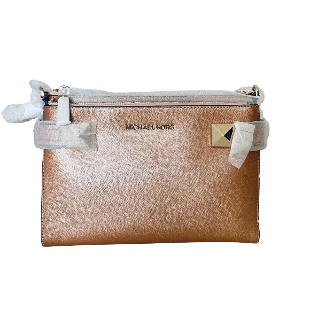 Michael Kors Karla Metallic Leather East West Crossbody Bag Ballet/rose Gold