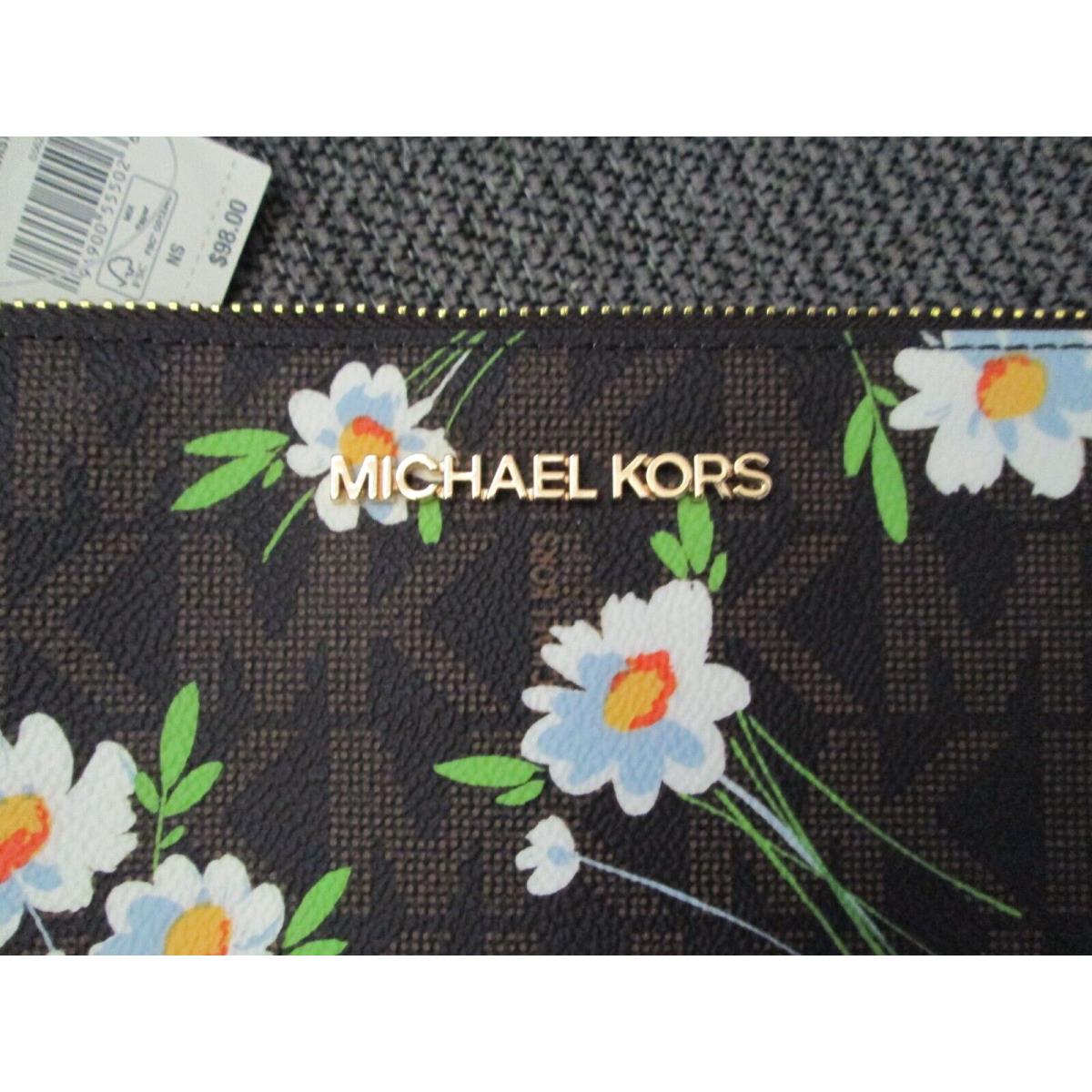 Michael Kors Jet Set Travel Large Top Zip Signature Leather Wristlet Clutch/nwt/