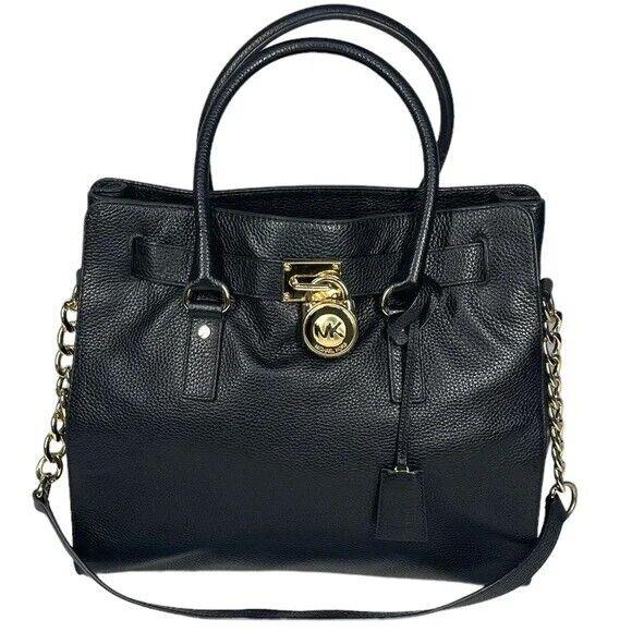 Michael Kors Hamilton Large NS Tote Bag Handbag Purse Black Shoulder Leather