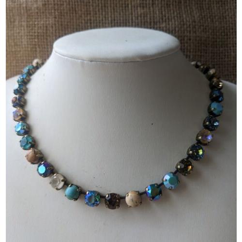 Swarovski Brown Turquoise Stones Crystals Necklace In Brass