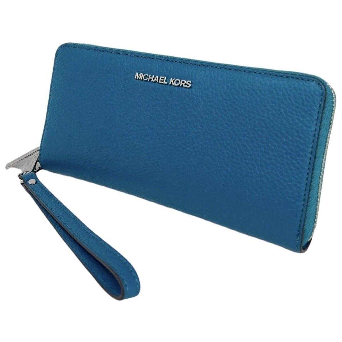 Michael Kors Continental Wallet Wristlet Lagoon Blue Leather 35T7STVE7L