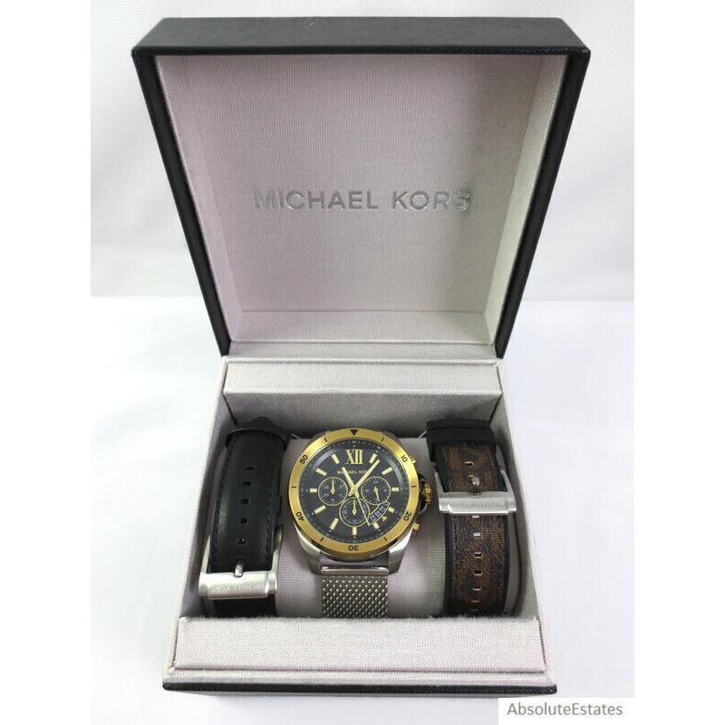 Michael Kors Oversized Brecken Two Tone Mesh Watch Men`s Gift Set MK8961 Box