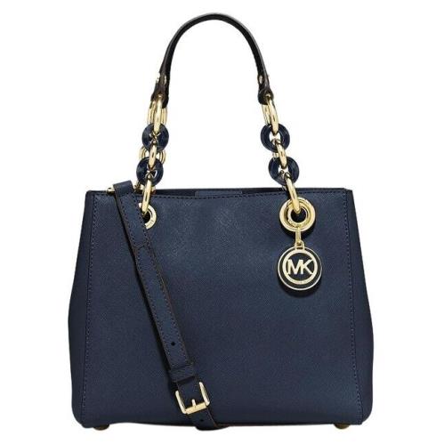 Michael Kors Cynthia Navy Blue Saffiano Leather Crossbody Satchel Bag