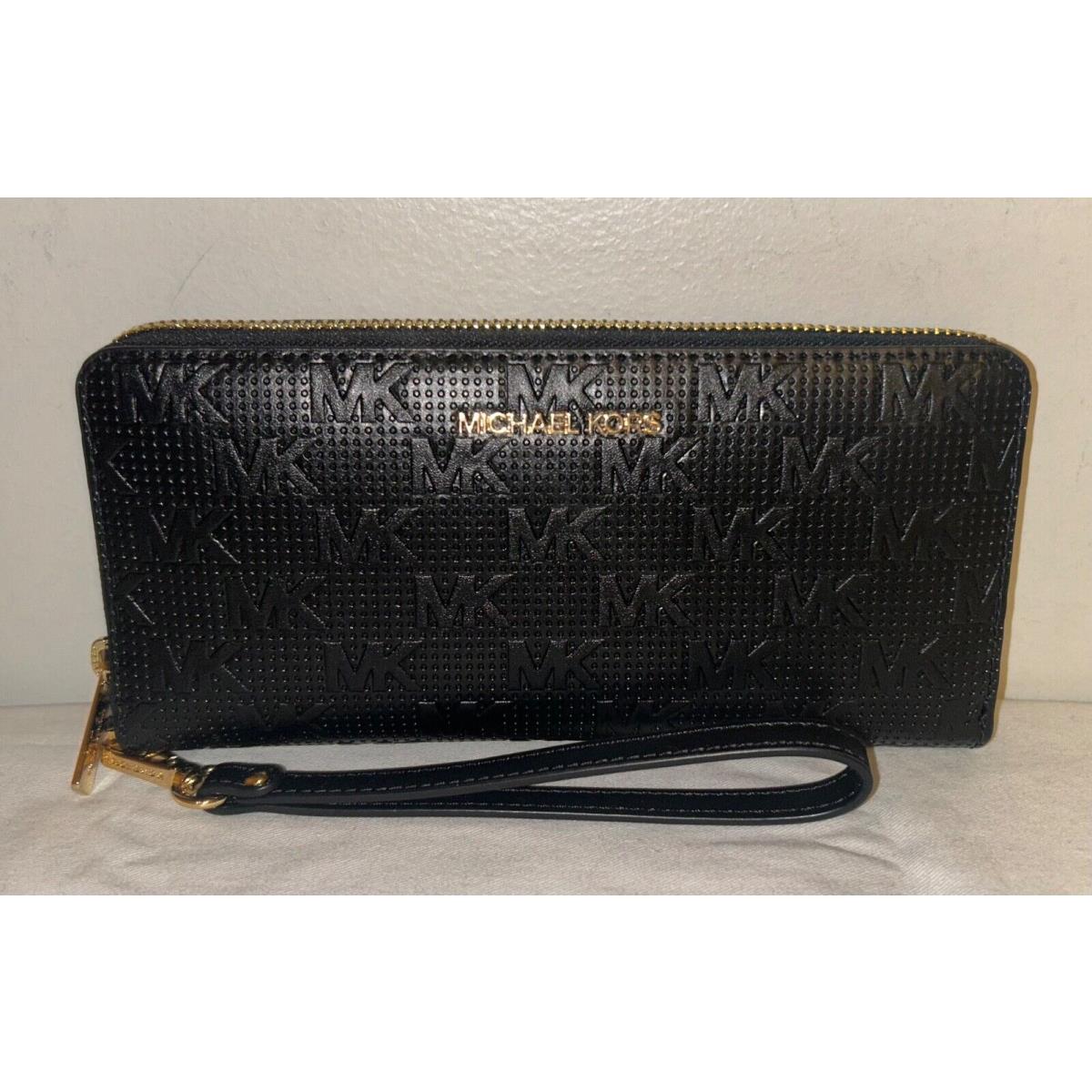 Michael Kors MK Logo Jet Set Continental Wristlet Wallet Black