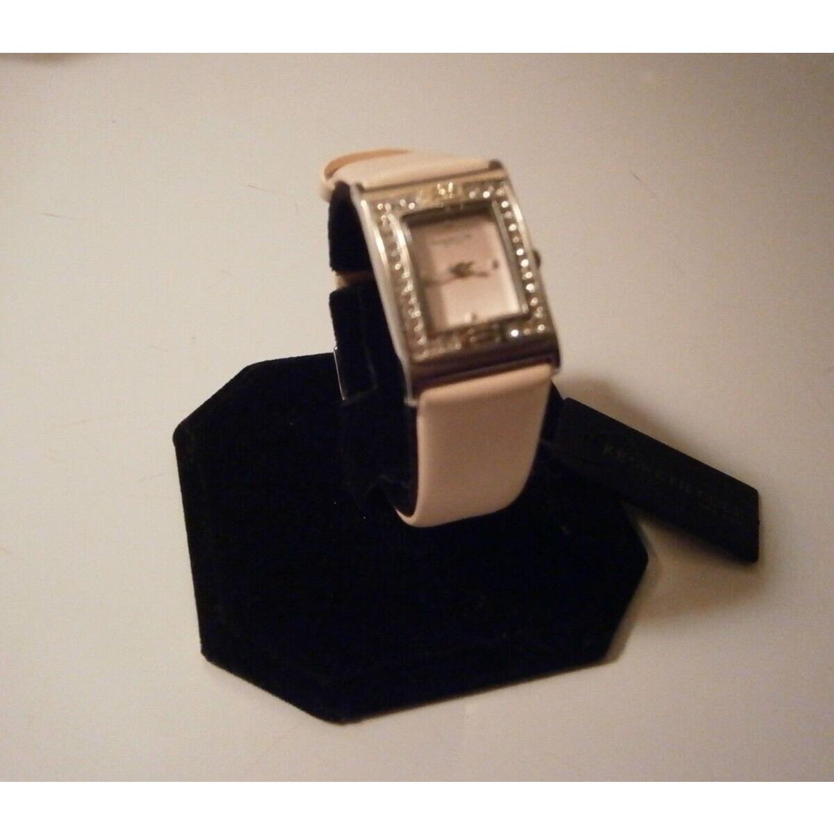 Kenneth Cole Ladies Tank Watch SS Crystal Accents Blush Pink Leather Strap