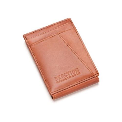 Kenneth Cole Reaction Rfid Wide Magnetic Leather Front Pocket Wallet Tan