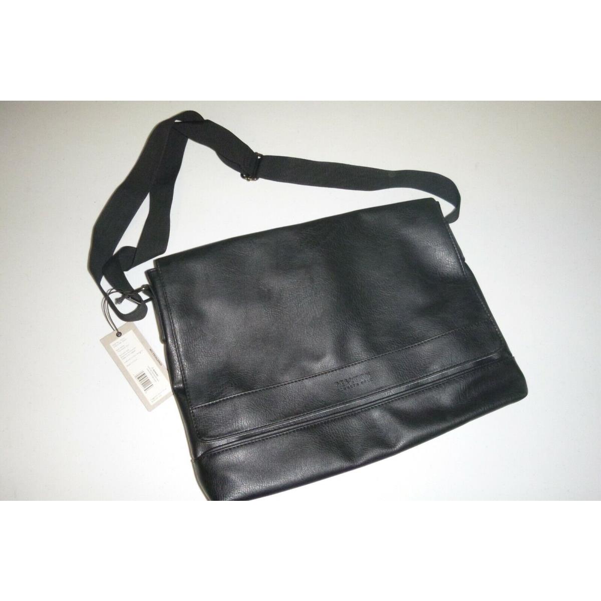 Kenneth Cole Reaction Mens Black Leather Pebbled Messenger Shoulder Bag