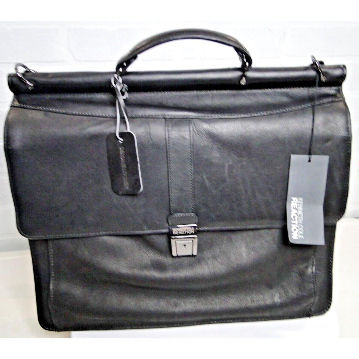 Kenneth Cole Reaction Black Leather Briefcase / Strap Key