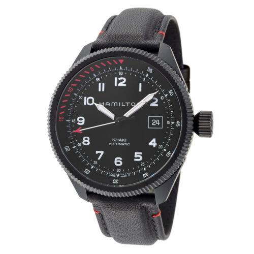 Hamilton Men`s H76695733 Khaki Aviation 42mm Automatic Watch - Dial: Black, Band: Black, Other Dial: Black