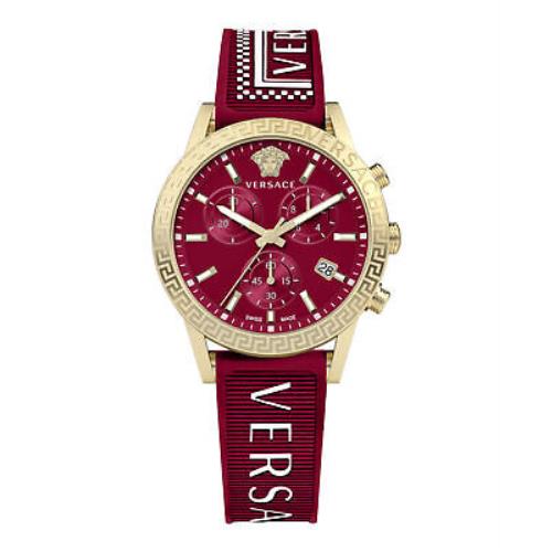 Versace Womens Sport Tech Gold 40mm Strap Fashion Watch - Dial: Red, Band: Red, Bezel: Red