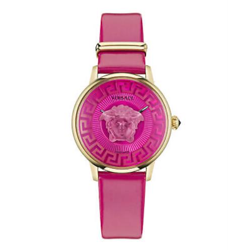 Versace Womens Medusa Alchemy IP Yellow Gold 38mm Strap Fashion Watch - Dial: Pink, Band: Pink, Bezel: Pink