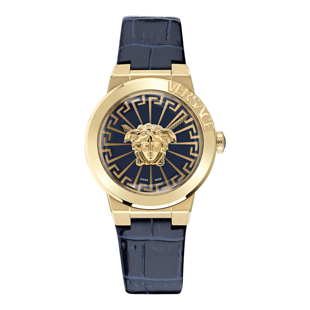 Versace Womens Medusa Infinite IP Yellow Gold 38mm Strap Fashion Watch - Dial: Blue, Band: Blue