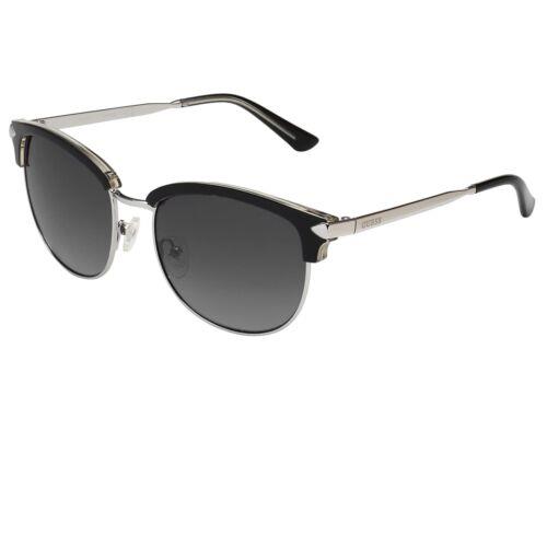 Guess Gu7482 Classic Retro Sunglasses Shiny Black Silver W/smoke Mirror 55 mm