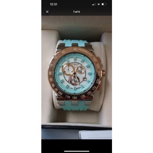 Extra Large Ladies Mulco Baby Blue Pink Gold Tone Chronograph Watch