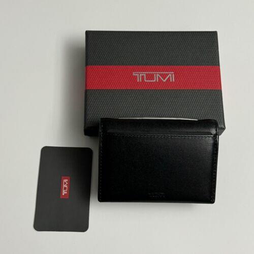 Tumi Donington Folding Card Case Black Leather Wallet Bi-fold