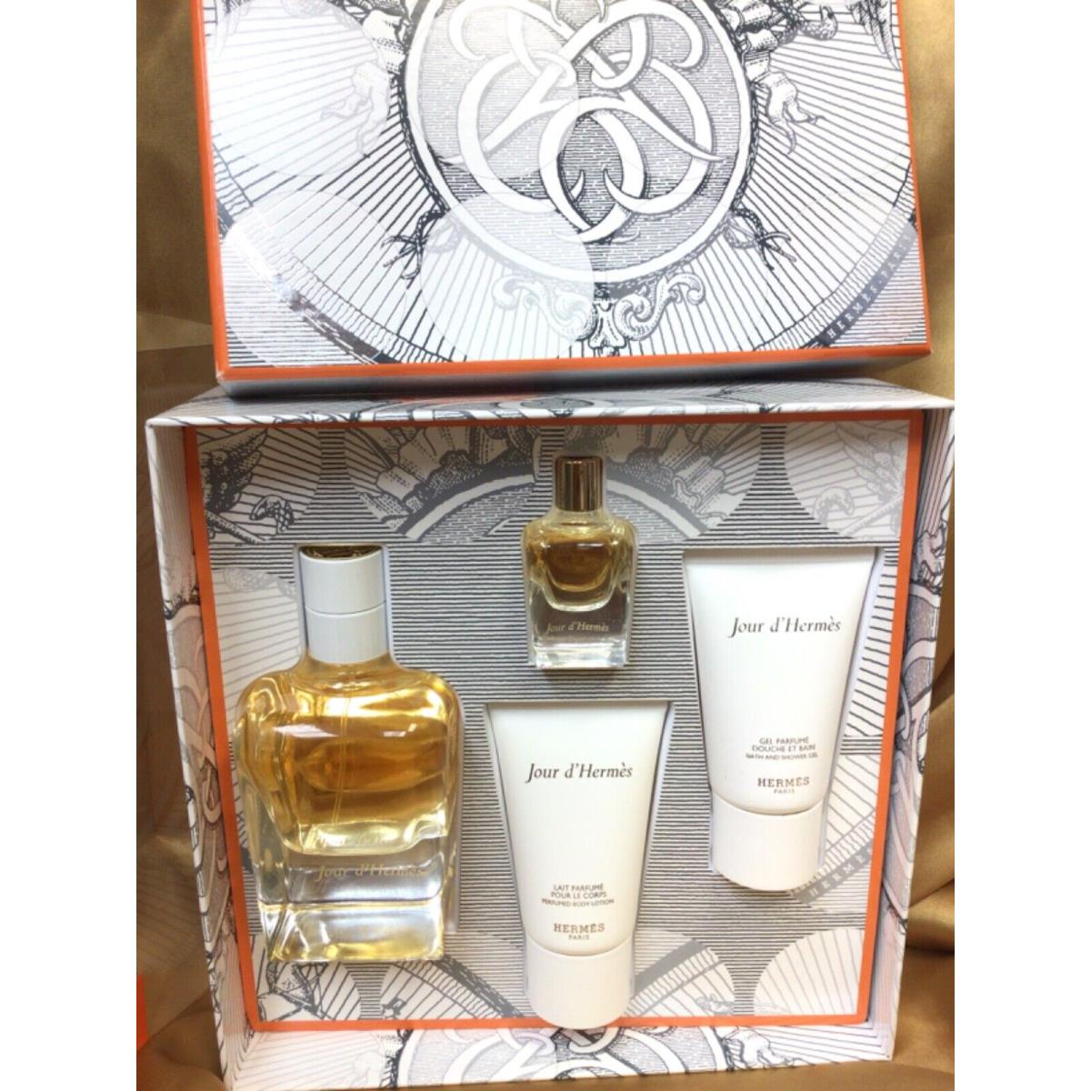 2014 Jour D`hermes 4pcs Set 2.87oz + 0.25oz Eau de Parfum + B. Lotion Gel