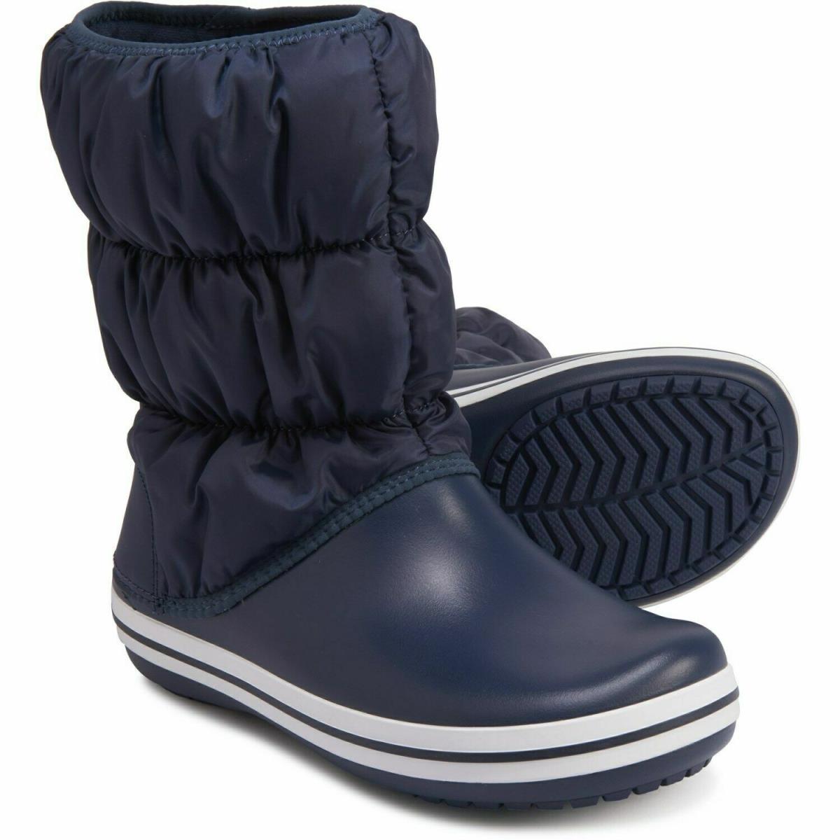 Crocs Winter Puff Boot Ladies Winter Nylon Shaft Boots Navy/white Women Size 7