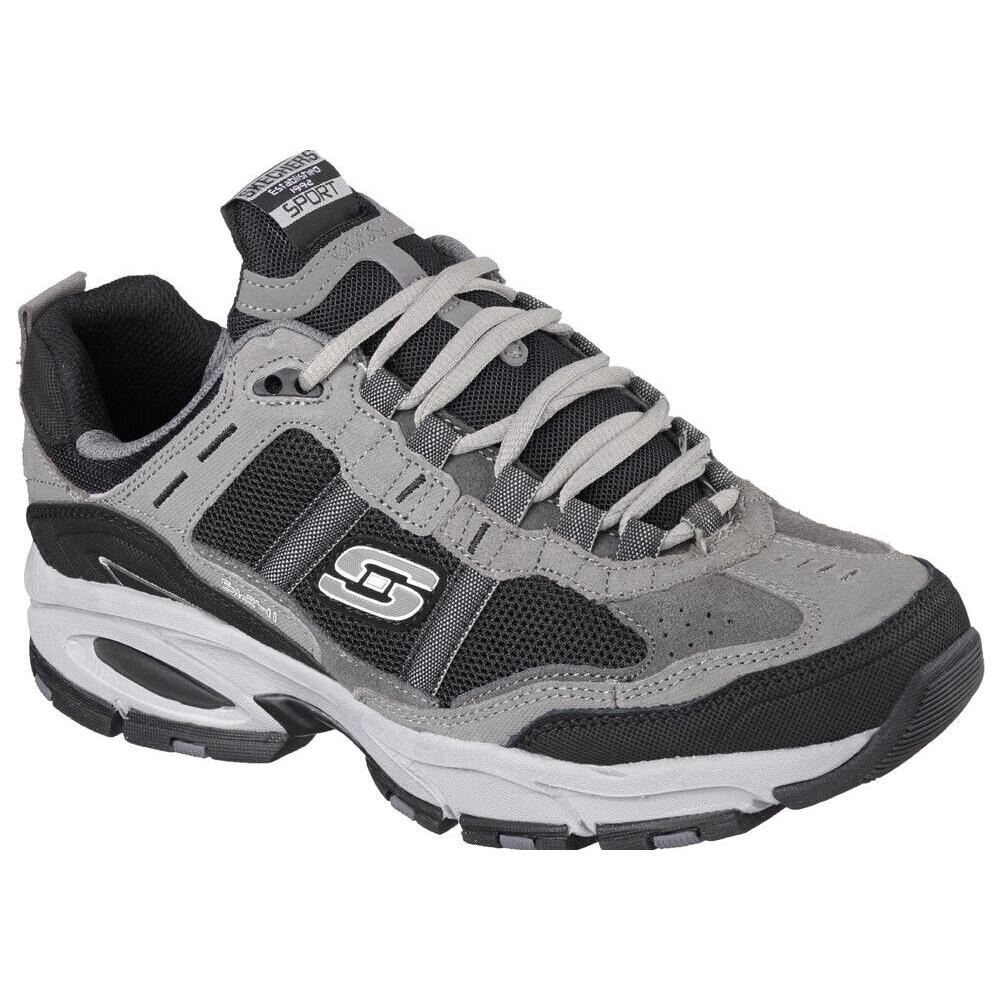 Mens Skechers Vigor 2.0 Trait Gray Charcoal Black Leather Shoes - Gray