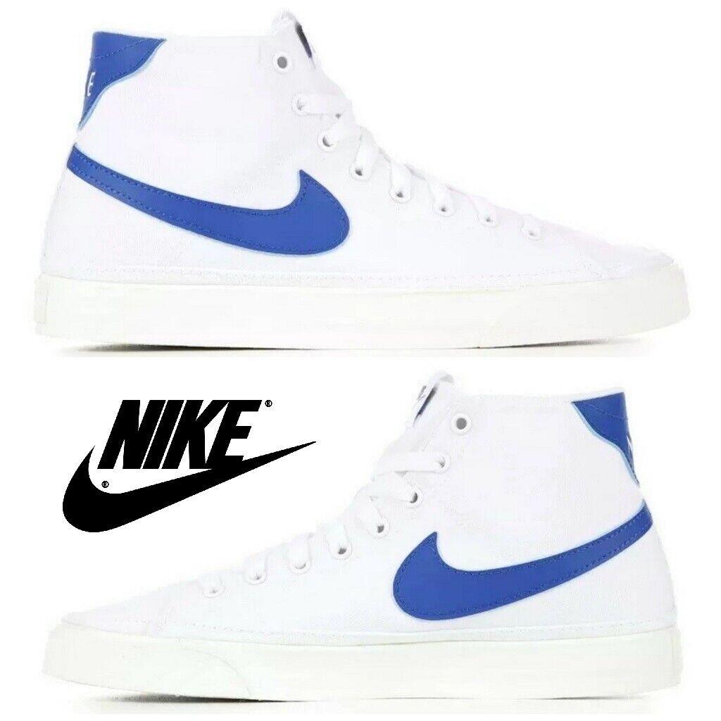 Nike Women`s Court Legacy Mid Canvas Sneakers Sport Running Gym Athletic Shoes - White, Manufacturer: White/Blue 102