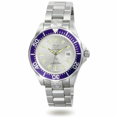 Invicta Men`s Watch Grand Diver Automatic Silver Tone Dial Steel Bracelet 3046 - Face: Silver, Dial: White, Band: Silver