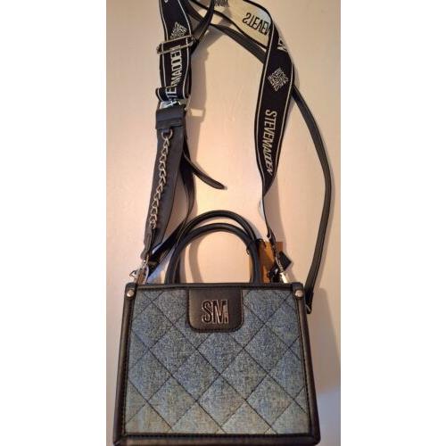 Steve Madden Bniko-d 2 Strap + Top Handle Crossbody Tote Bag. 2 Tone Denim