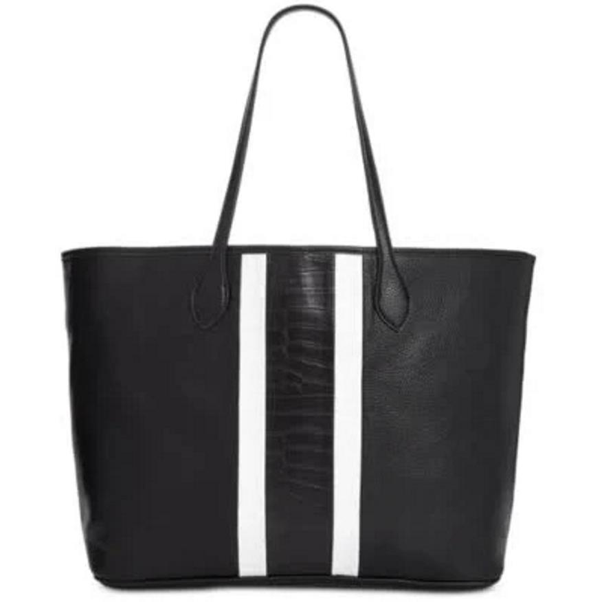 Steve Madden Sperbs Tote with White Sport Stripes and Pouch Black Silver