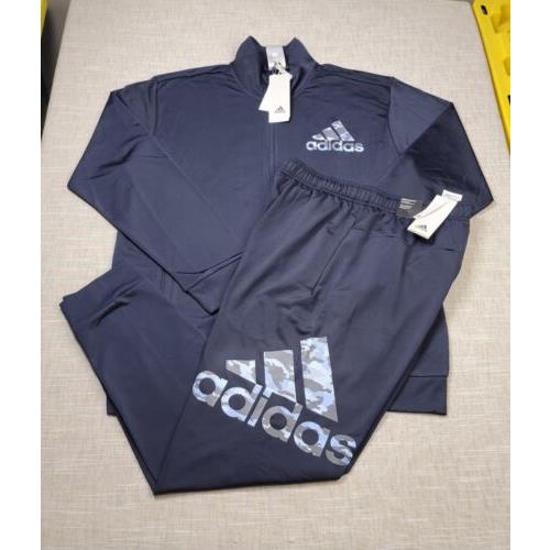 Adidas Tracksuit Track Jacket Pants Set XL Mens Camo Blue Tricot Full Zip