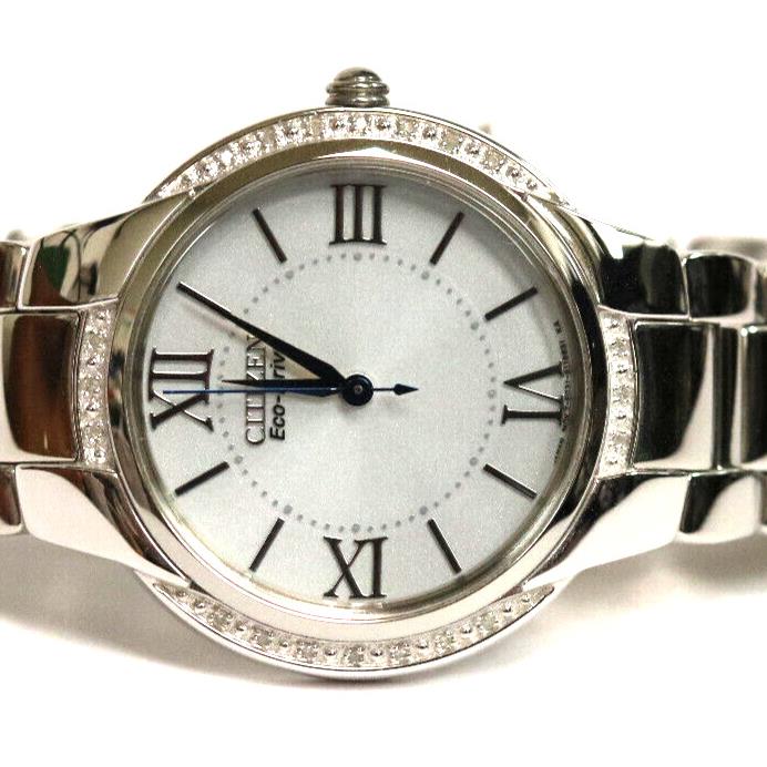 Citizen EM0090-57A Ciena Eco-drive Silver Tone Diamond Bezel Women`s Watch