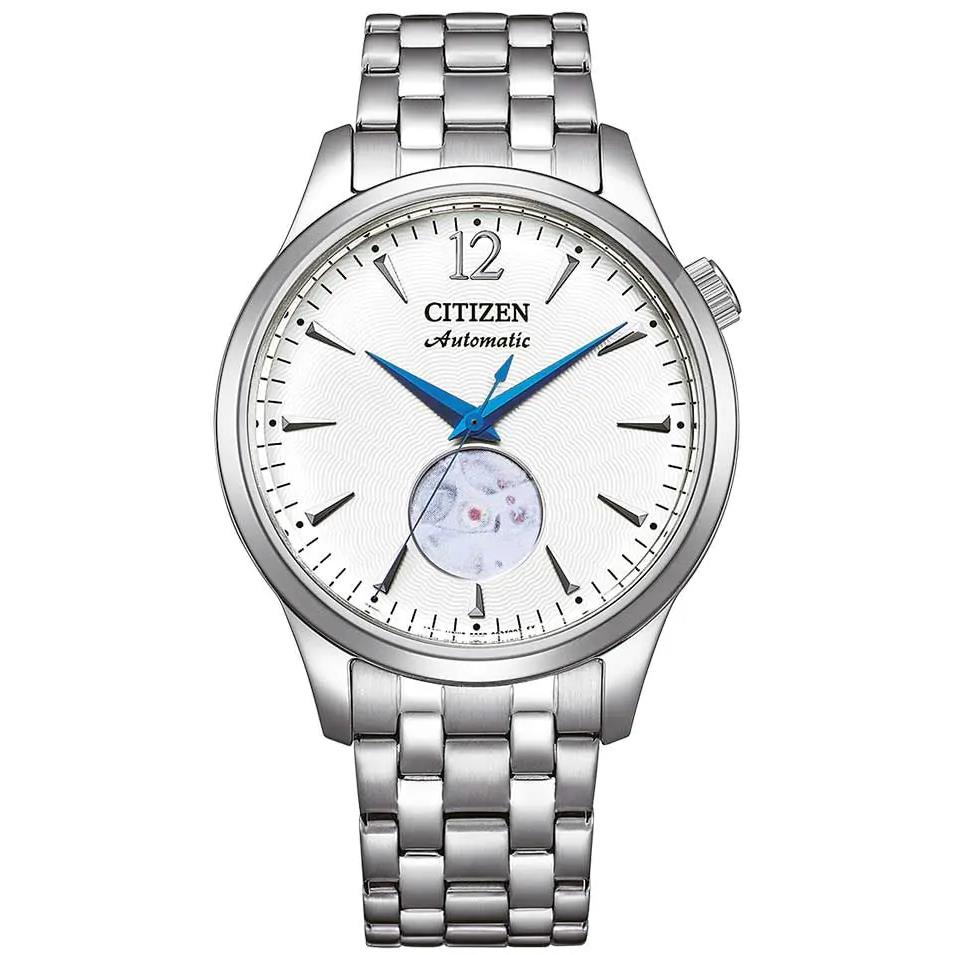 Classic Citizen Open Heart 1 9/16in Stainless Automatic Men`s Watch NH9131-73A - Dial: Silver, Band: Silver, Bezel: Silver