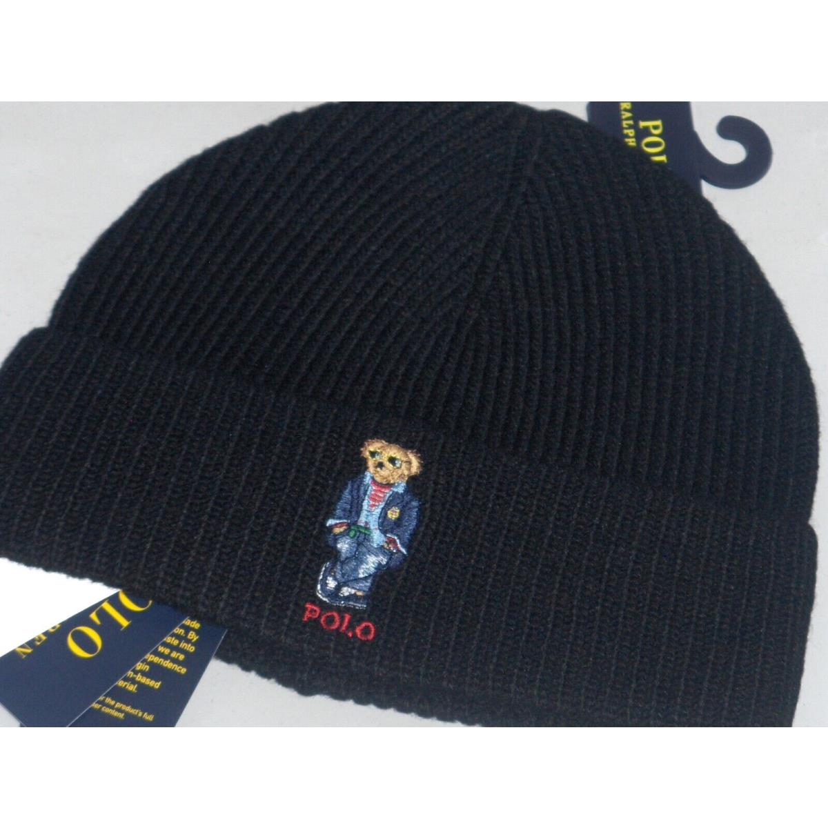 Polo Ralph Lauren Men`s Regatta Bear Rib Knit Beanie Hat Watch Ski Cap Black