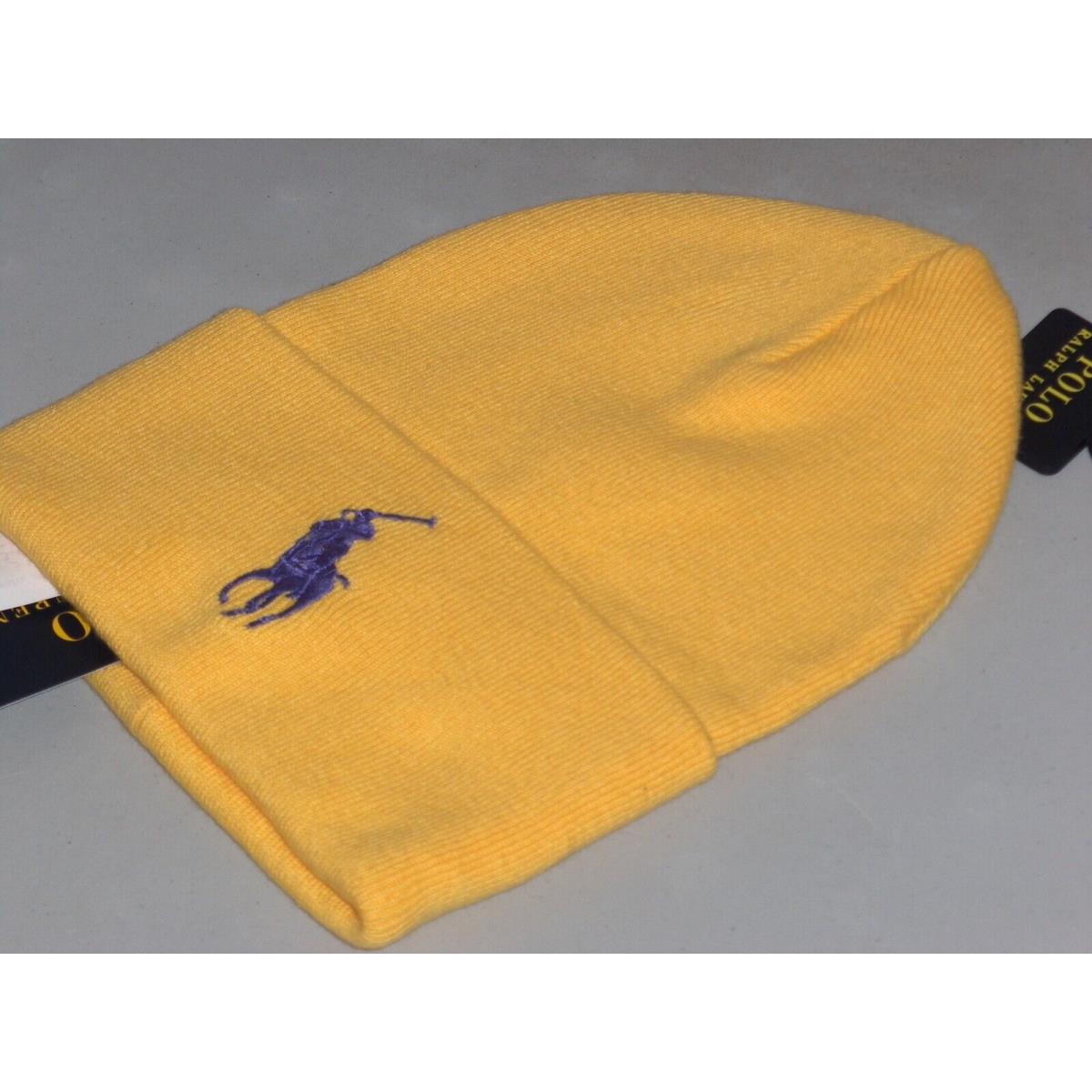 Polo Ralph Lauren Men`s Big Pony Cuffed Cotton Beanie Hat Watch Ski Cap Yellow