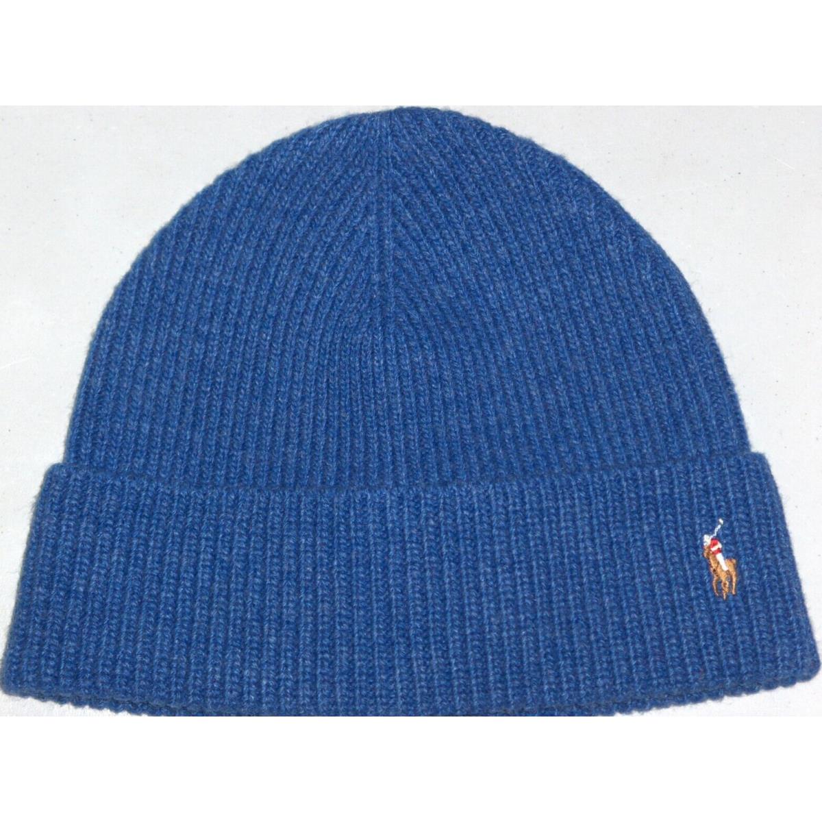 Polo Ralph Lauren Men`s Wool Rib Knit Pony Beanie Hat Watch Ski Cap Heather Blue