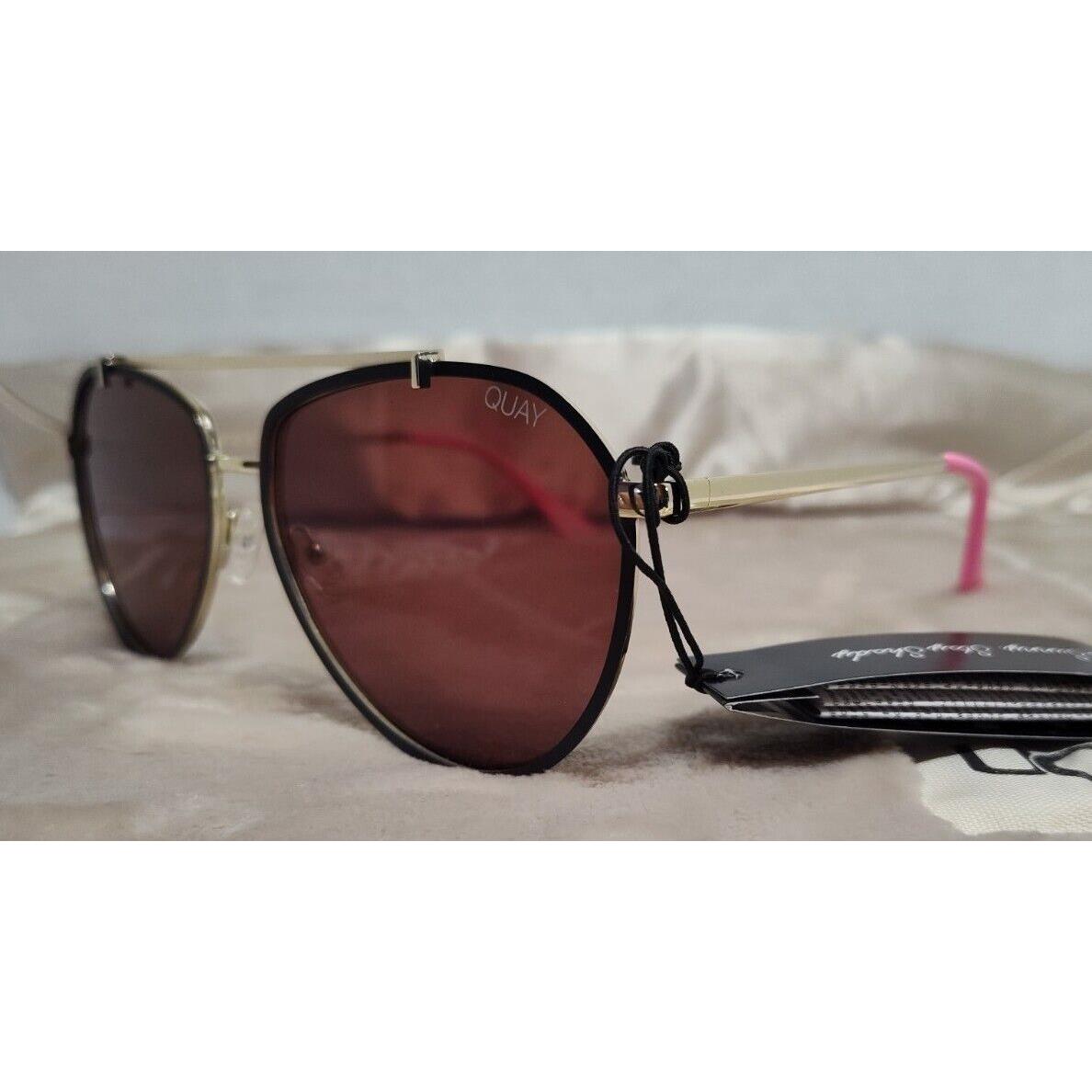 Quay Australia Dirty Habit Sunglasses Gold W/pink Black/brown Lenses Rare