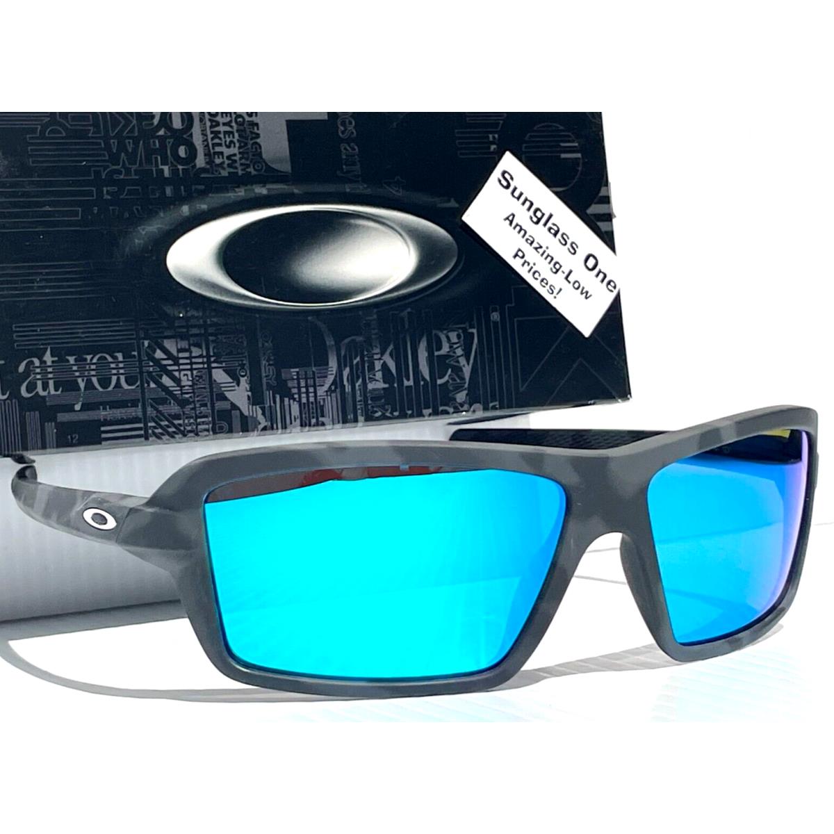 Oakley Cables Black Camo w Polarized Galaxy Blue Mirror Lens Sunglass 9129