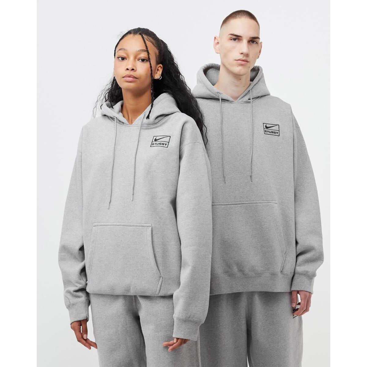 Nike x Stussy Pullover Hoodie Adult Unisex SZ S Heather Grey DJ9488-063