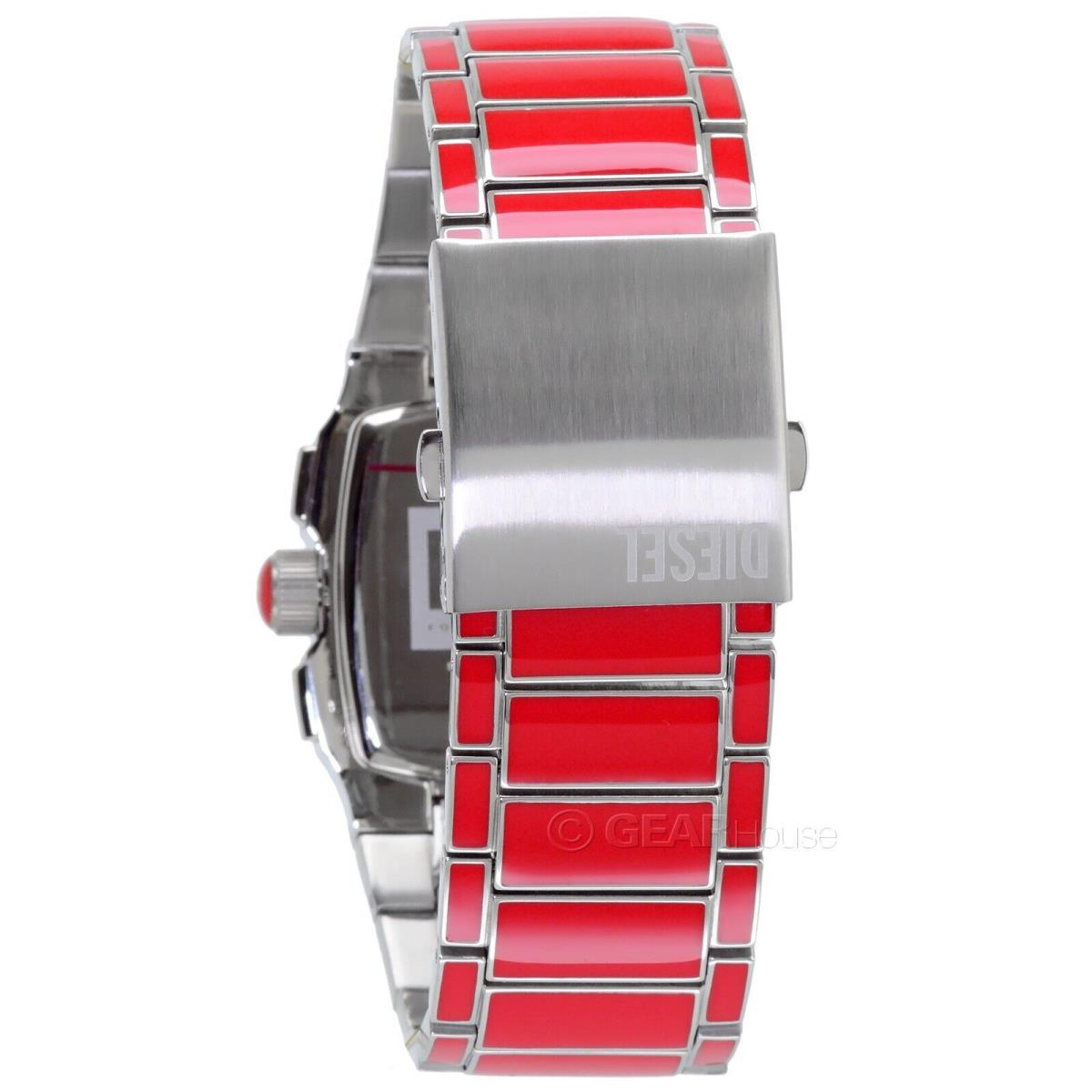 Diesel Cliffhanger Mens Chronograph Watch Glossy Red Enamel Band Silver Dial