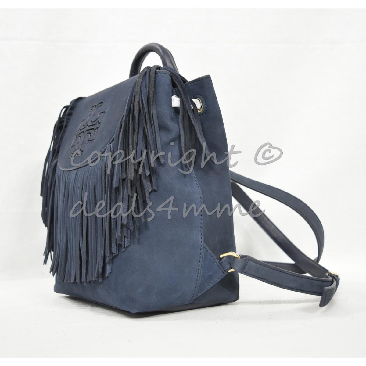 Tory Burch Harper Fringe Suede Mini Backpack in Otter Brown or Tory Navy