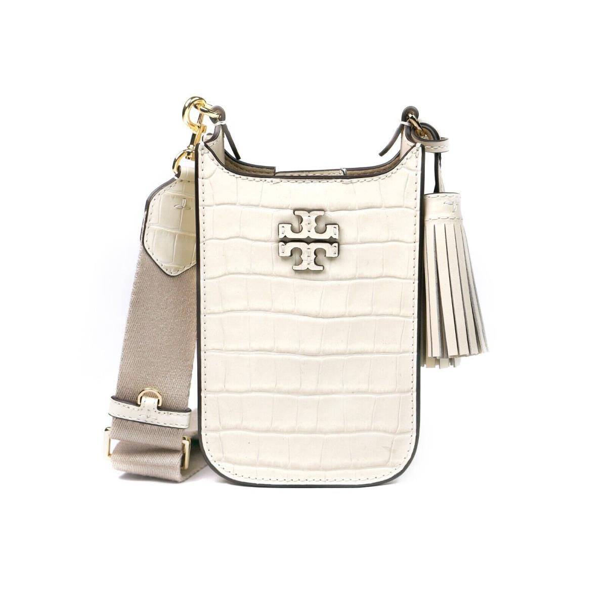 Tory Burch Thea Cream Croc Embossed Cellphone Crossbody Shoulder Bag Purse