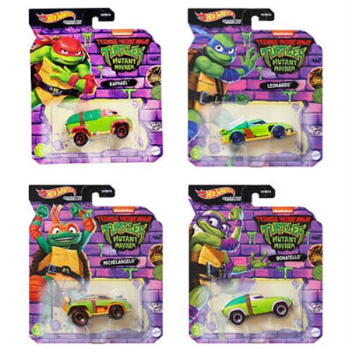 Mattel Hot Wheels Die-cast Character Cars - Tmnt - Set OF 4 Turtles