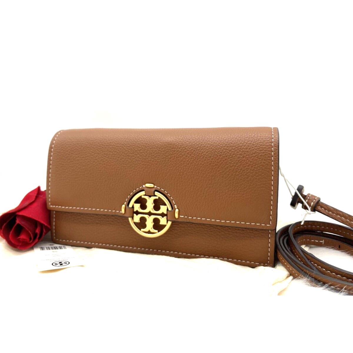 Tory Burch Miller Pebbled Leather Wallet Crossbody Bag In Light Umber