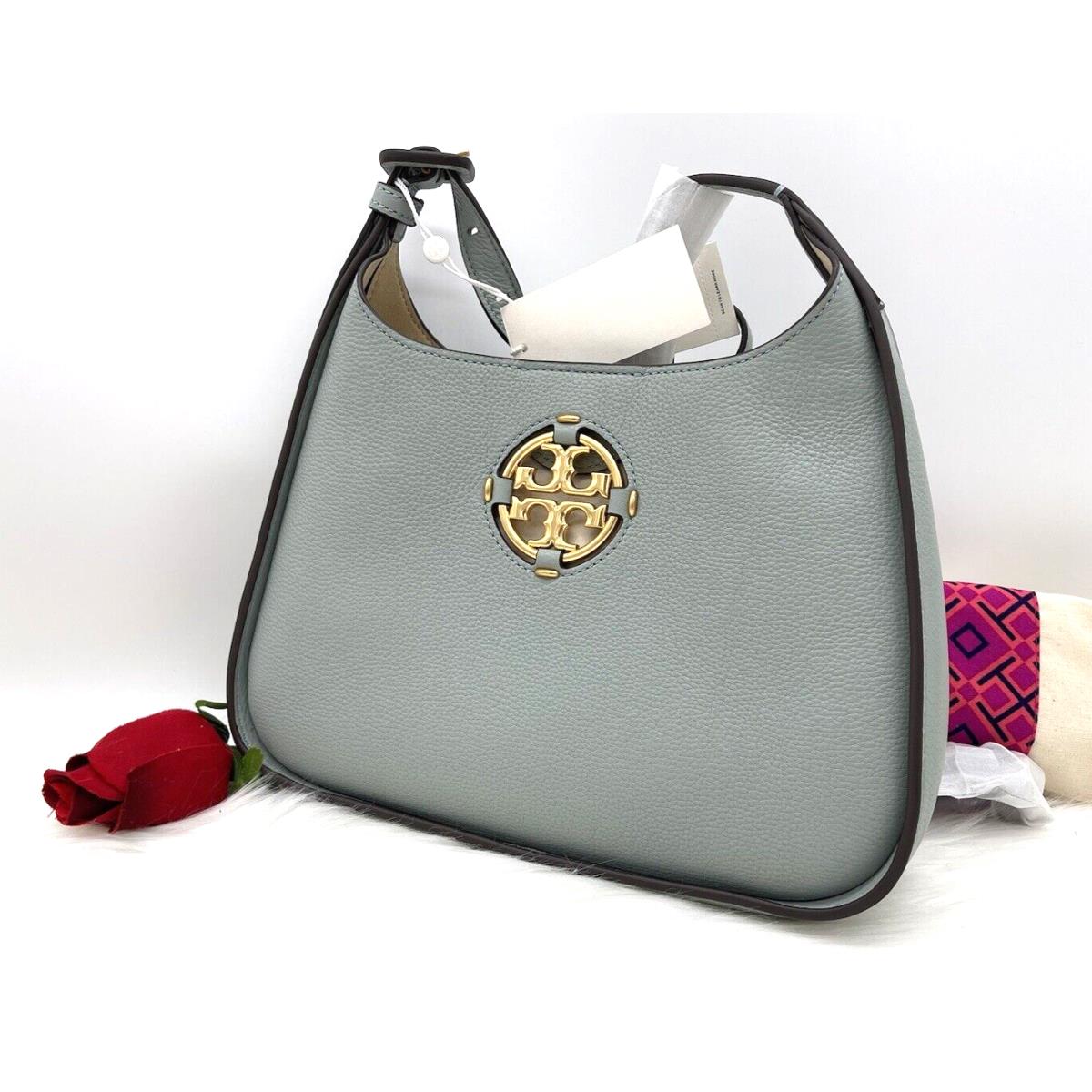 Tory Burch Miller Small Pebbled Leather Hobo Shoulder Bag-blue Celadon