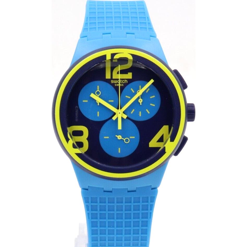 Swiss Swatch Originals ON Your Mark Blue Silicone Chrono Watch 41mm SUSS100