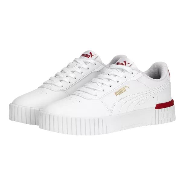 Puma Girls White Red Shoe Carina 2.0 Red Thread JR 389746 01J