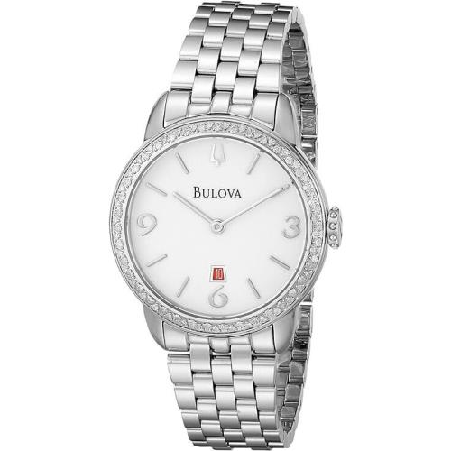 Bulova Women`s 96R183 Diamond Gallery White Dial Steel Bracelet Date Watch