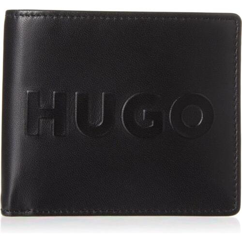 Hugo Boss Men Tyler_4 Cc Coin Wallet Debossed Tonal Logo Leather Black OS