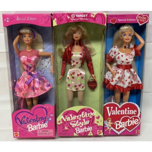 3 Nrfb Vintage 1990s Valentine Barbie Dolls Style 20465 17649 12675 Target Excl