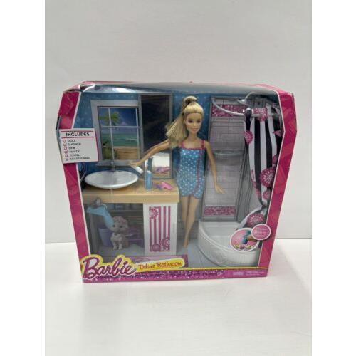 Barbie 2014 Deluxe Bathroom Pink Black Mattel Nrfb CFB61 Box Set