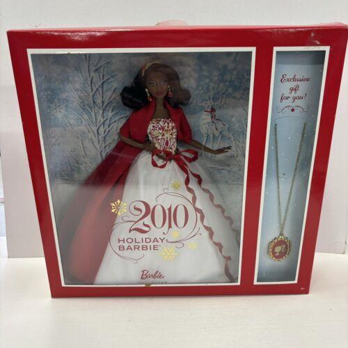 Holiday Barbie 2010 African American Model V8650 in White Red Gown with Necklace