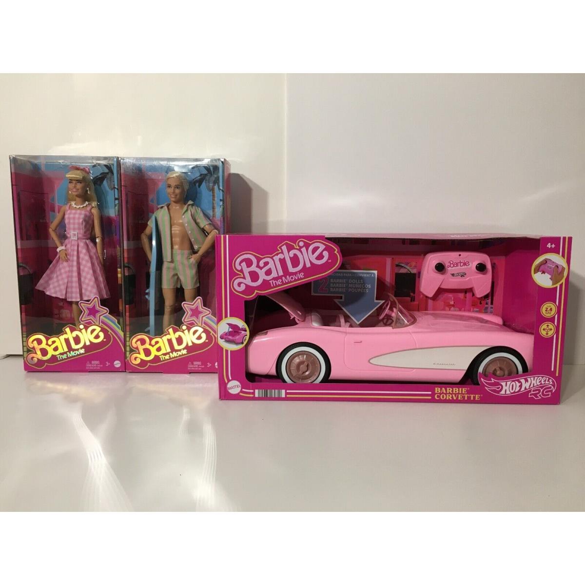Barbie Movie Barbie Gingham Beach Ken Pink Corvette 3 Items Lot Mint Nrfb