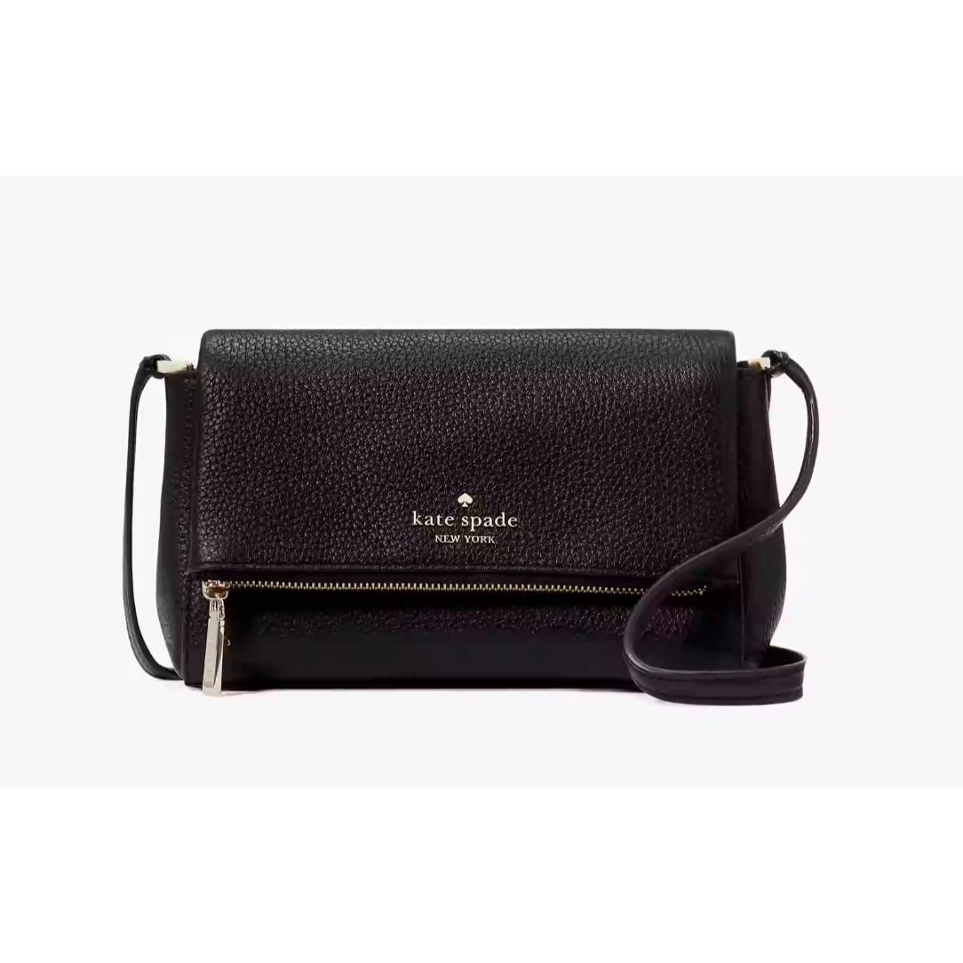 New Kate Spade Leila Mini Zip Crossbody Pebble Leather Black